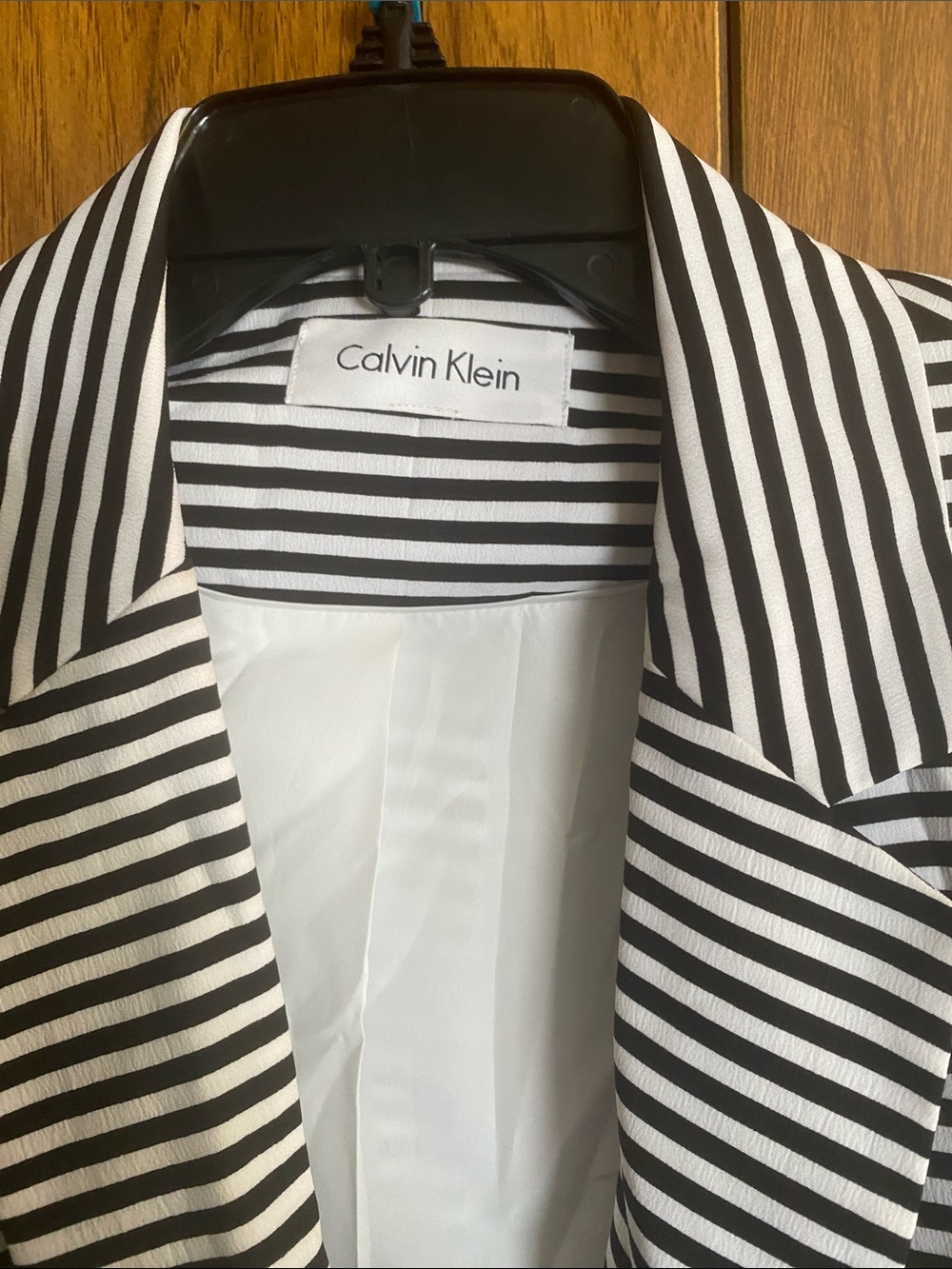 Calvin Klein Black and White Striped Women's Blazer - Picture 2 of 4